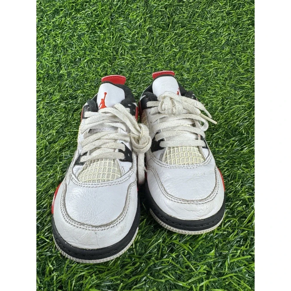 Nike Air Jordan 4 Retro Red Cement PS Basketball Shoes BQ7669-161 Kids Size 11c